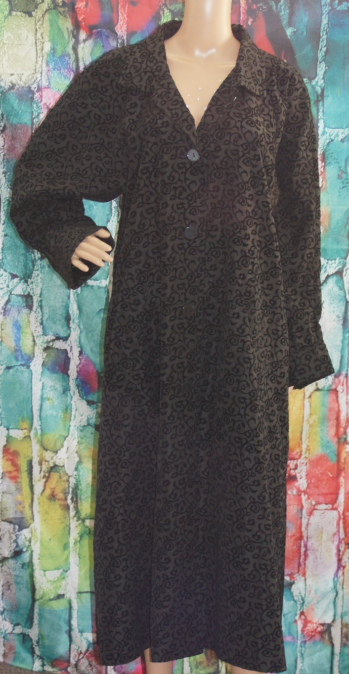 Pak A Jak Black Floral Flocked Long Rain Coat size XL